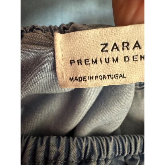 Zara Chambray Off Shoulder Ruffle Sleeve Mini Dress Size Small - Picture 6 of 8